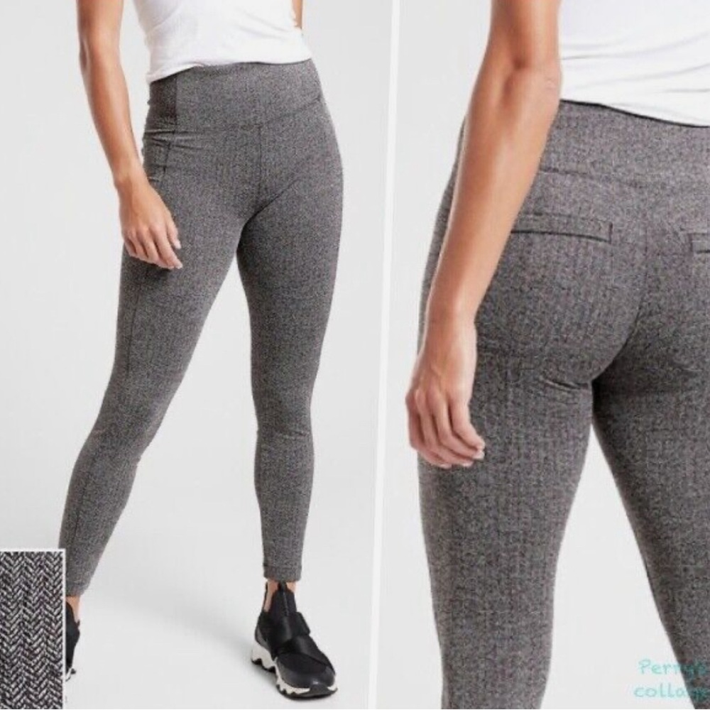 Athleta Small Delancey Herringbone Tight Leggings, Black /Abalone Grey Pants